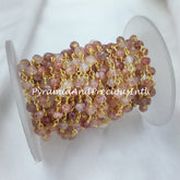 Natural Strawberry Quartz Bead Chain, Wire Wrapped Quartz Beaded Chain, Semi Precious Gemstone, Quartz Chain – SELLING BY FOOT